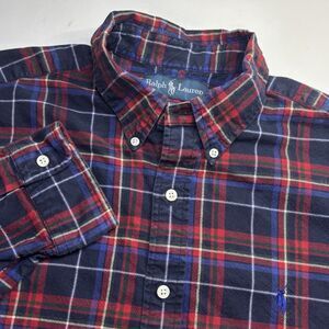 Ralph Lauren Classic Fit Red Navy Plaid Men's L Long Sleeve Button Down Shirt
